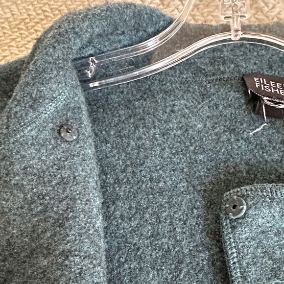 Eileen Fisher Woman’s Felted Wool Teal Jacket Blazer large open front - Picture 7 of 14
